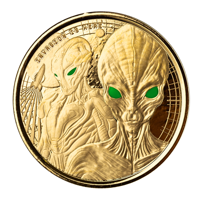A picture of a 1 oz The Ghana Alien Gold Colour Coin (2023)